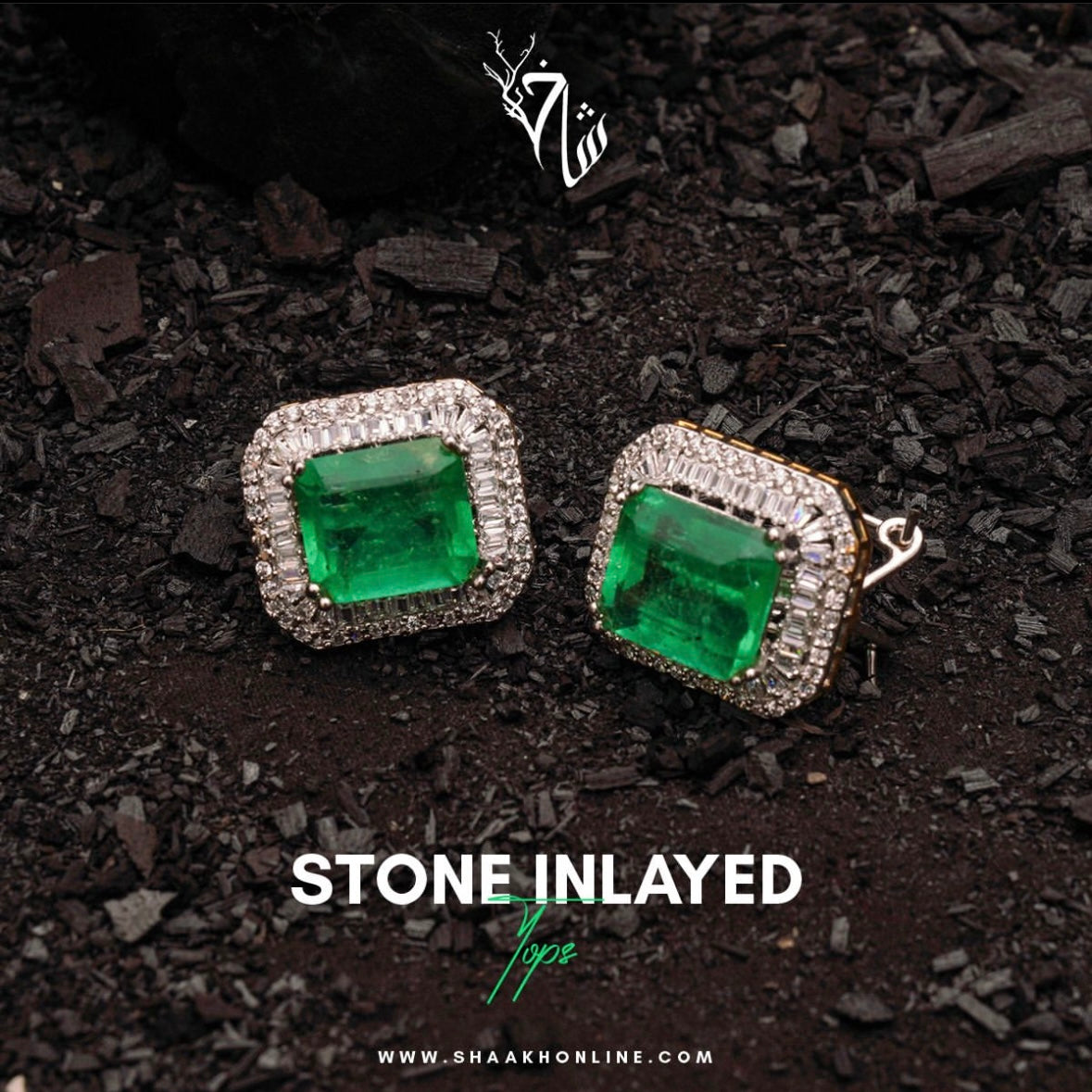 Emerald Stone Inlayed tops 925